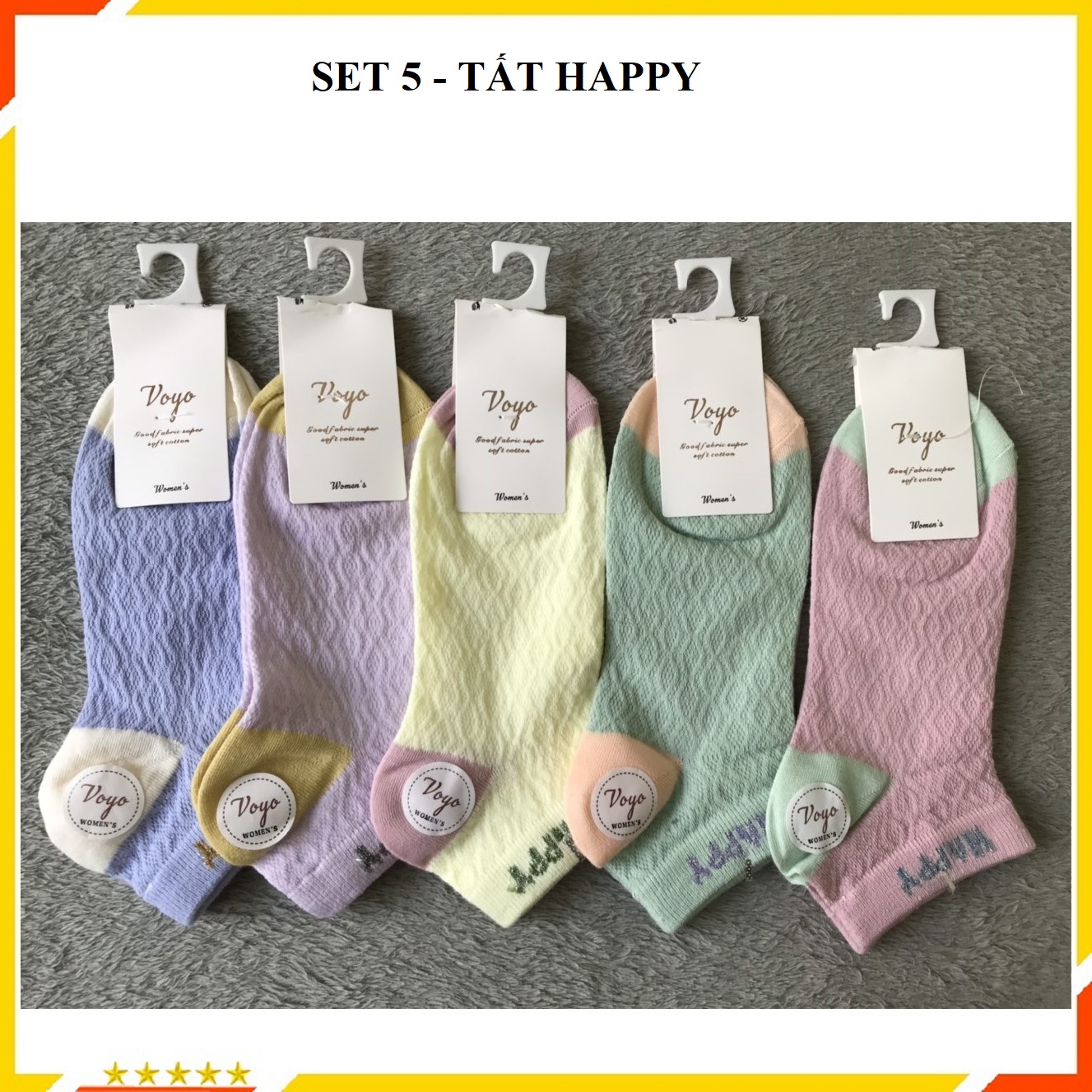 Set 5 đôi tất nữ - Tất nữ cổ ngắn cute - Vớ nữ cổ ngắn chất vải cotton co giãn 4 chiều thoáng khí - Tất Hàn Quốc