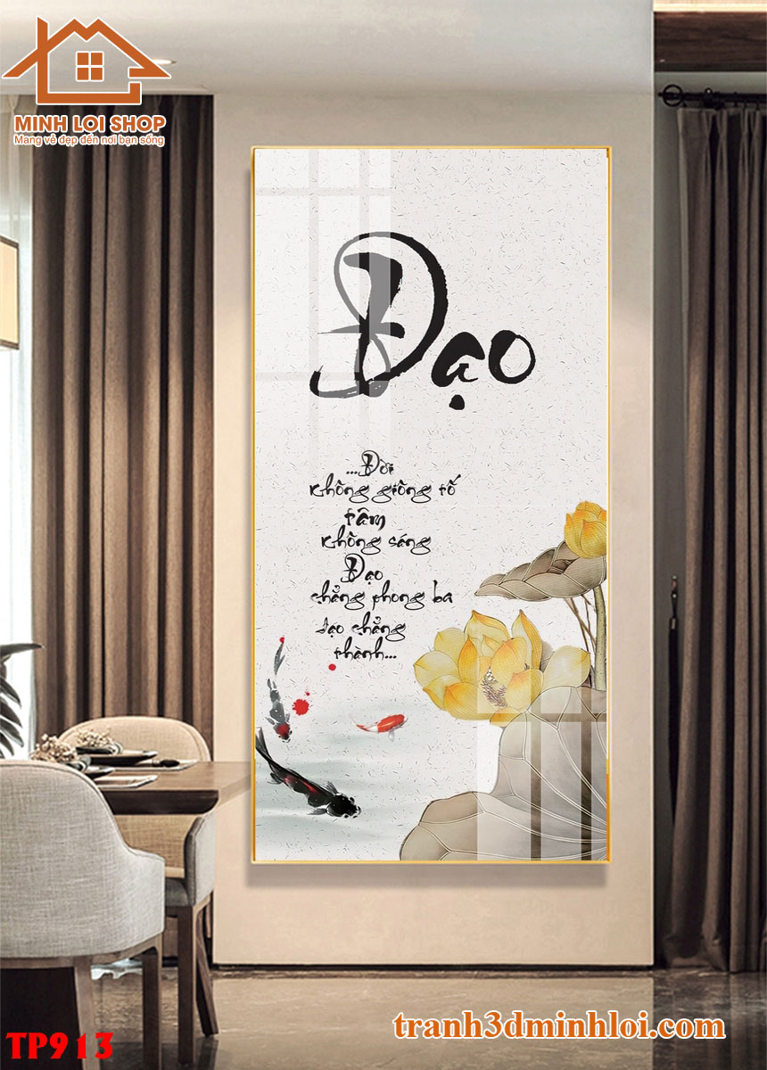 Tranh THƯ PHÁP tráng gương trang trí phòng khách, không gian sống TẶNG KÈM ĐINH TREO TPCM045