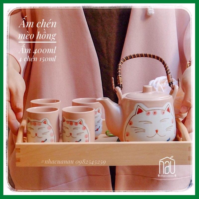Set ấm chén, bộ bình trà sứ, hoạ tiết Mèo thần tài Maneki Neko độc đáo rất thích hợp tặng biếu, tân gia, sinh nhật