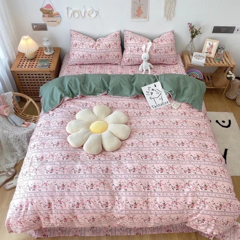 Bộ Chăn Ga Gối Cotton Living 100%cotton Hàng Nhập khẩu Cao Cấp 4 Món Hoa Hồng Vintage