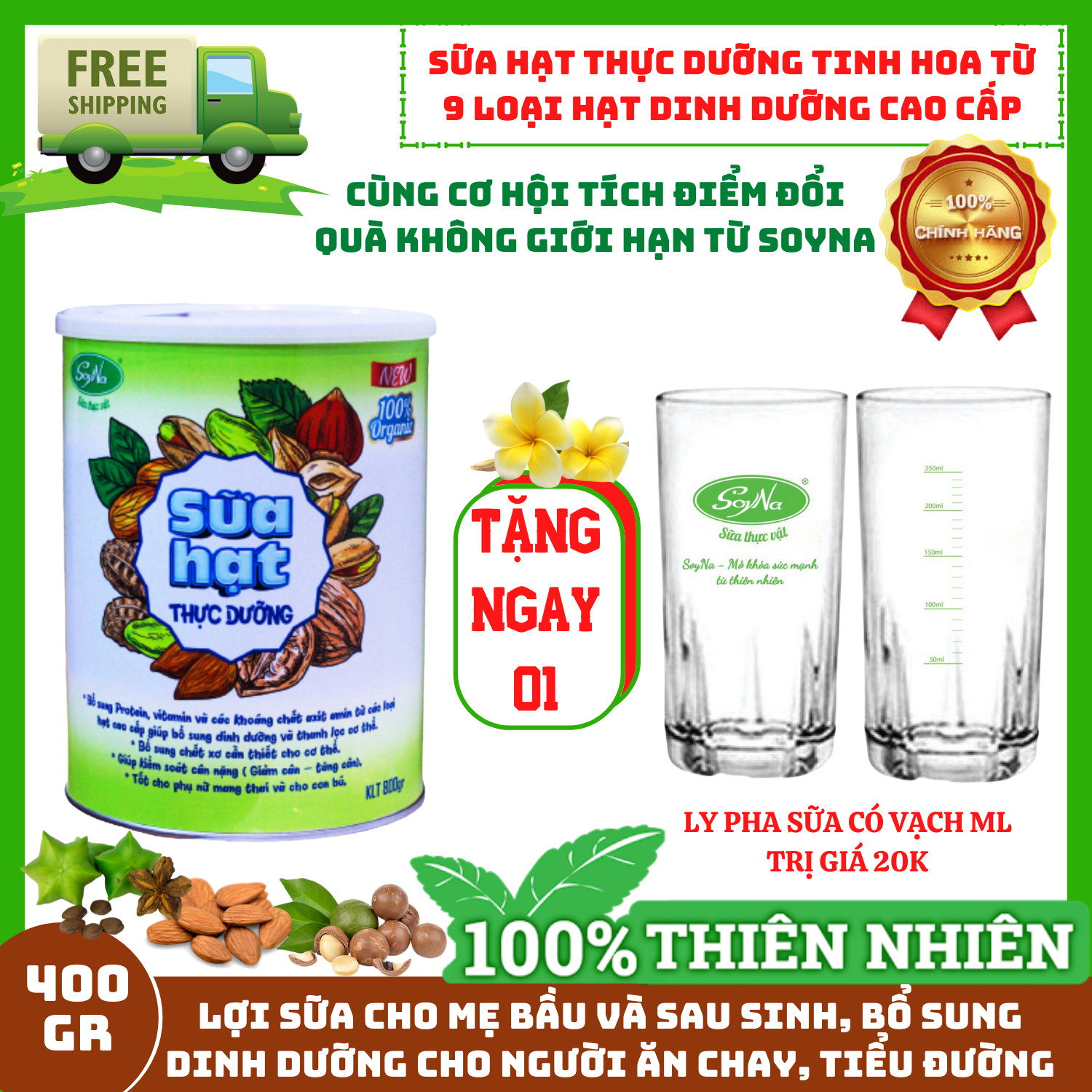 SỮA HẠT THỰC DƯỠNG SOYNA - SỮA SOYNA TỪ 10 LOẠI HẠT - BỔ SUNG CANXI - PROTEIN CHO NGƯỜI ĂN CHAY, NGƯỜI BỊ TÁI THÁO ĐƯỜNG, CHO MẸ BẦU, CHO TRẺ NHỎ TỪ 3 TUỔI. SỮA CANXI THỰC VẬT DỄ TIÊU HÓA, DỄ HẤP THỤ