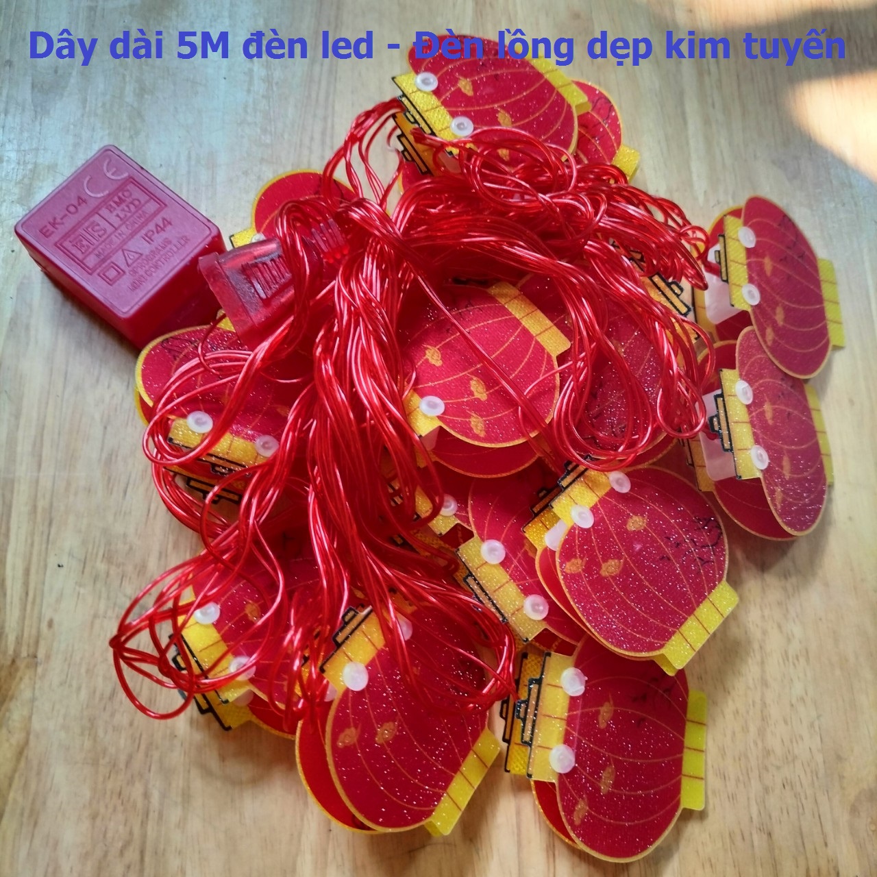 Dây Đèn LED Dài 5M 16-18 Đèn Lồng Đỏ, Trang Trí Lễ Tết Năm Mới/ Dây Lồng Đèn Trang Trí , Nguồn 220v kiểu tròn - dài, có box và đầu nối