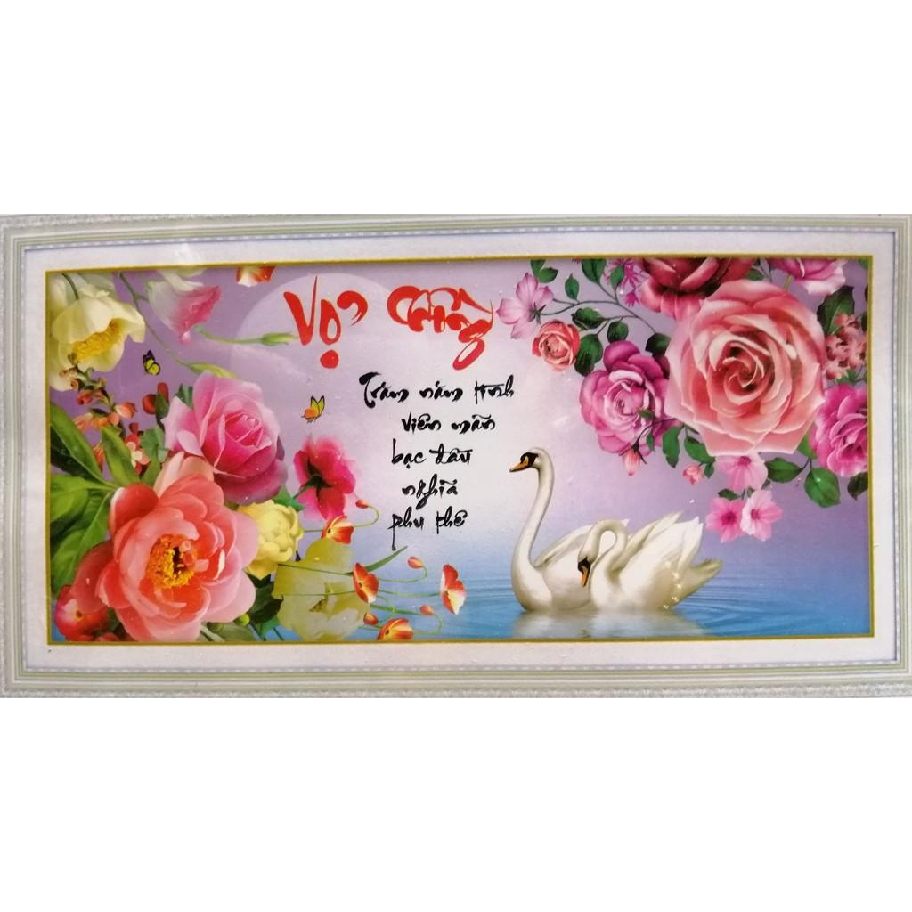 Tranh thêu vợ chồng thiên nga hoa hồng X8183 - kích thước: 84 * 43cm.