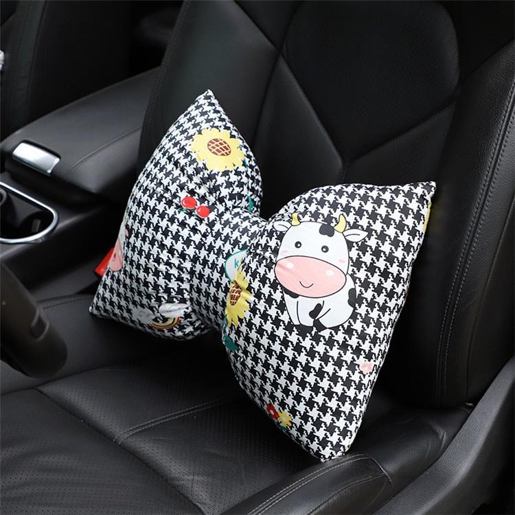 Gối Tựa Đầu Bằng Vải Cotton In Họa Tiết Hoạt Hình Đính Nơ Thời Trang Cho Nữ