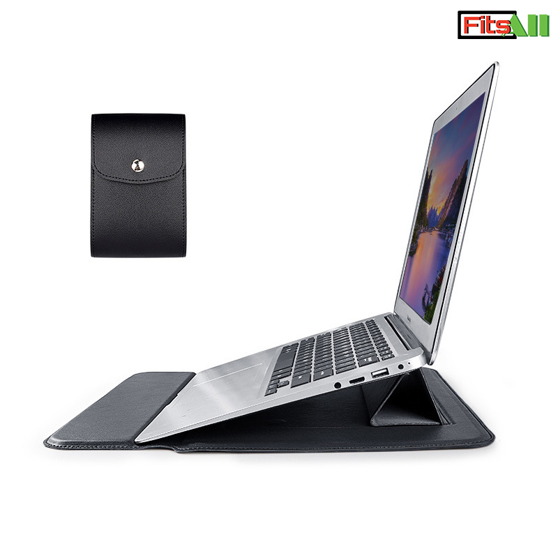 Túi đựng Macbook, laptop, bao da chống sốc dành cho máy tính 13.3 inch, 14.1-15.4 inch, bên ngoài túi là giá đỡ tản nhiệt tiện lợi – kèm túi đựng phụ kiện công nghệ FitsAll TCS03