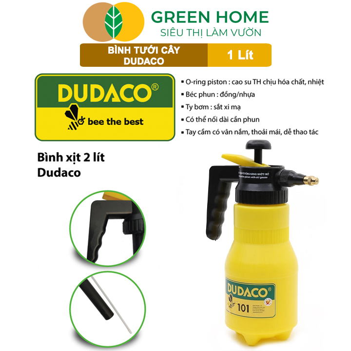 Bình Tưới Cây GreenHome, Dudaco, 1 Lít, Phun Xa 2 Chế Độ, Bơm Nhẹ Tay, Bình Tưới Cây Phun Sương, Bền