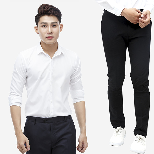 Combo Quần Tây Đen Và Áo Sơ Mi Nam Trắng Chất Liệu Cao Cấp Couple Tina