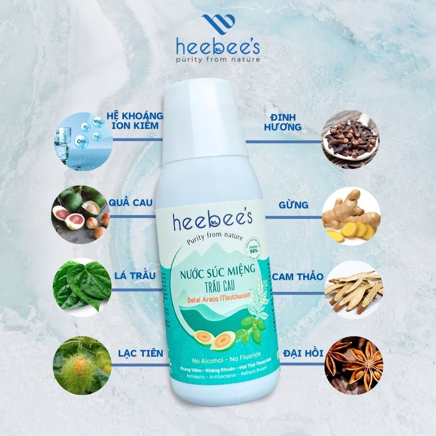 Nước Súc Miệng Trầu Cau Heebee's 150ml - Làm Sạch Khoang Miệng, Giảm Hôi Miệng, Ngừa Vi Khuẩn