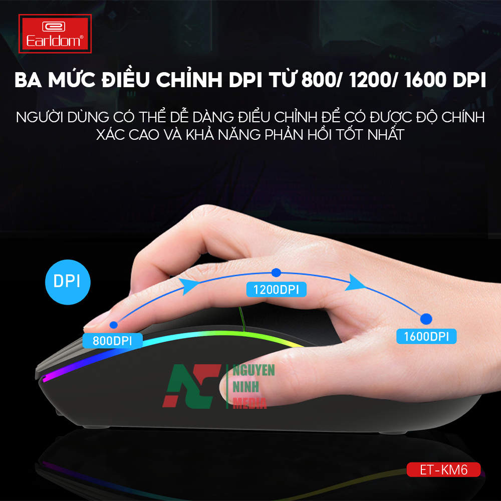 Chuột Không Dây Pin Sạc Earldom ET- KM6 LED RGB - Hàng Chính Hãng