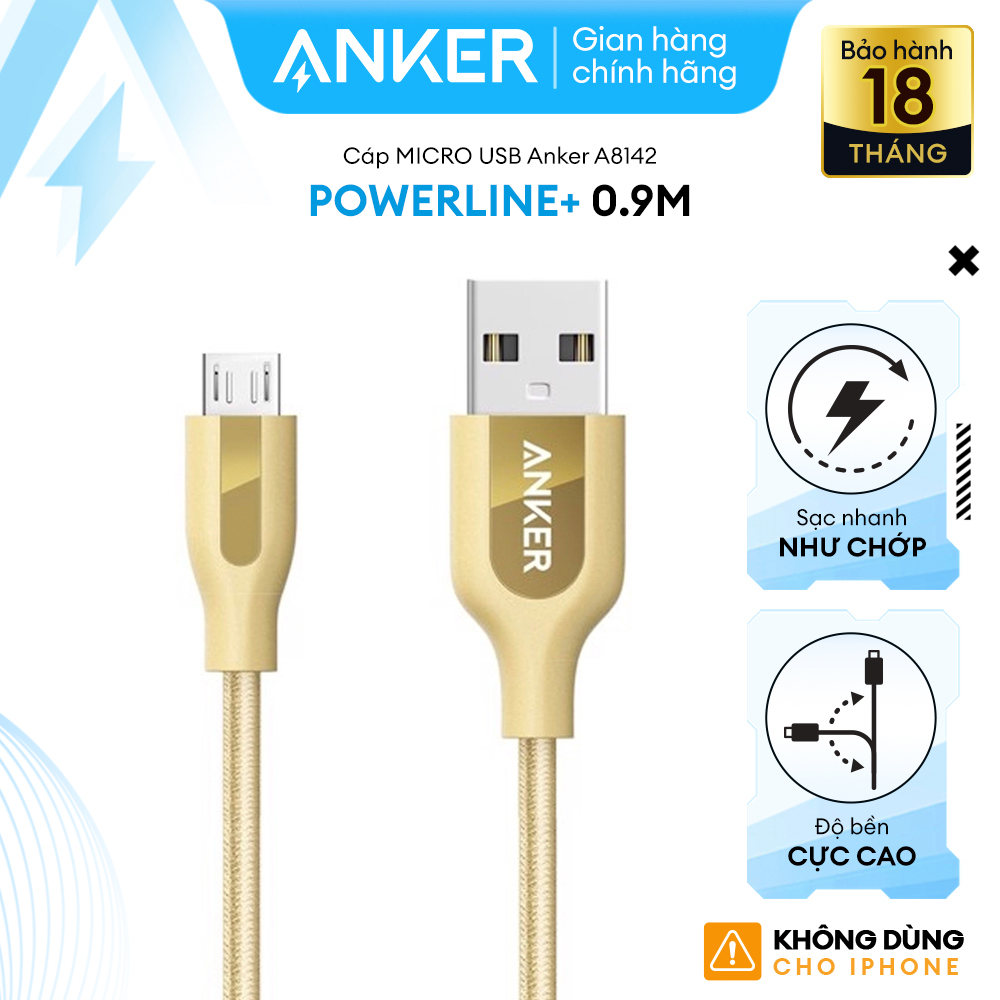 Dây Cáp Sạc Micro Usb Anker Powerline 0.9M - A81420B1 Vàng - Hàng Chính Hãng