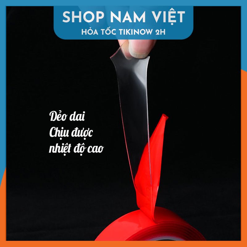 Băng Keo 2 Mặt Nano Đỏ Cường Lực Trong Suốt Siêu Dính, Chịu Nhiệt, Chống Nước