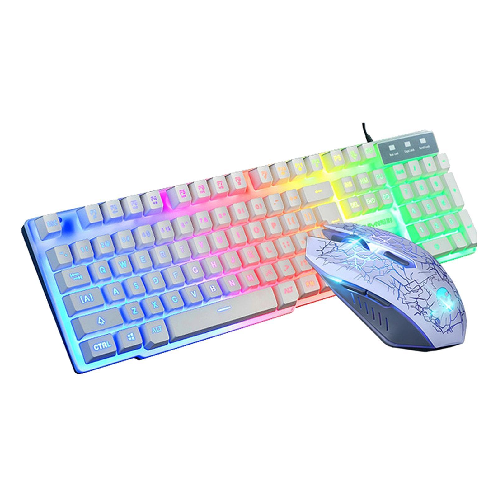 T6 Rainbow LED USB Wired Gaming Keyboard & Mouse Pad Set for PC Laptop Black