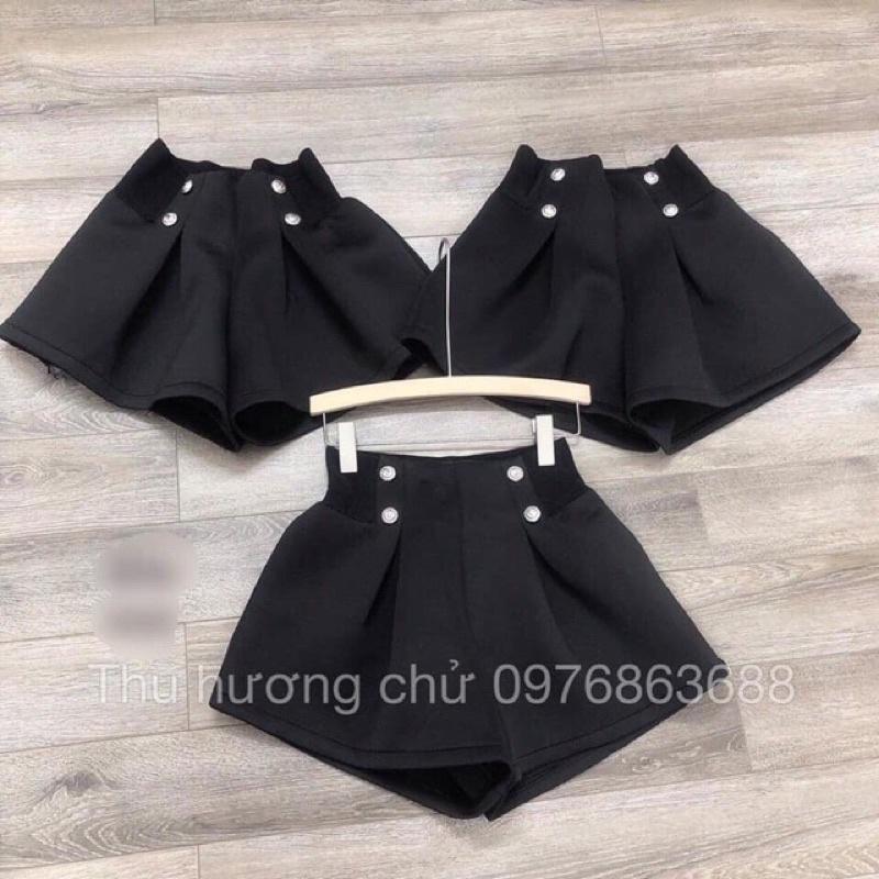 Quần xốp phồng quảng châu,quần chất xốp phồng.quần short nữ 4 khuy 2 màu đen trăng