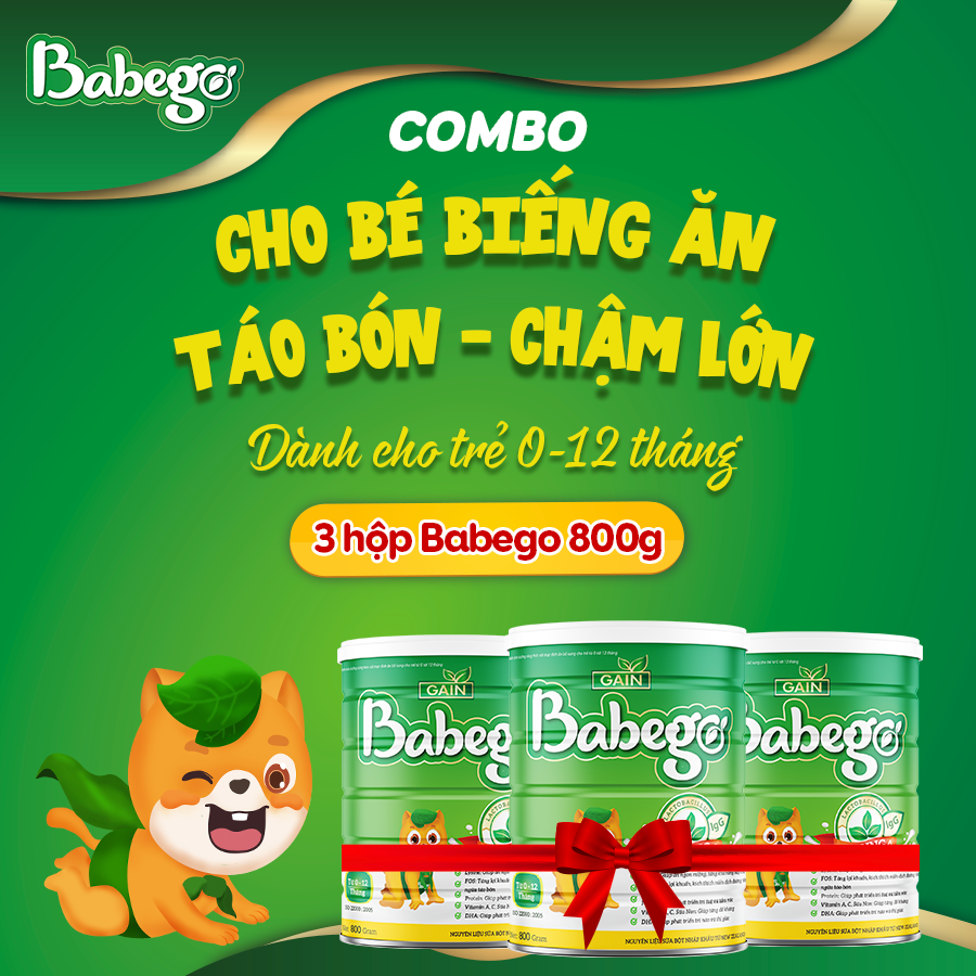 (TẶNG 1 MÁY SẤY) Combo 3 lon sữa mát tăng cân, cải thiện táo bón, biếng ăn Babego 0-12 tháng