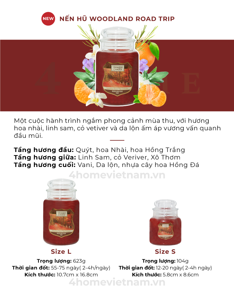 Nến hũ Yankee Candle size S (104g) - Woodland Road Trip