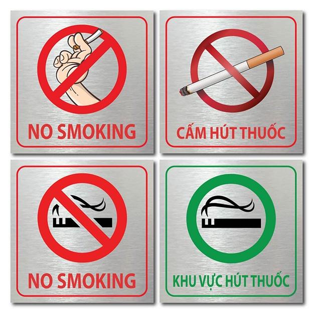 Bảng cấm hút thuốc, khu vực hút thuốc, no smoking, khu vực có cắm sạc điện thoại, bảng cấm lửa nhiều mẫu in UV trực tiếp