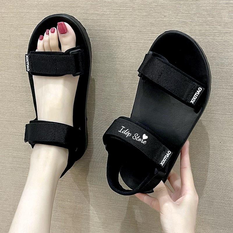 Giày sandal đi mưa nữ 2 quai ngang nhựa giả da đi học đi biển chống trơn trượt iDÉP-GL062