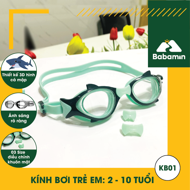 Kính Bơi Trẻ Em 2 Đến 10 Tuổi - Hoạt Hình 3D Baby Shark – Chống Mờ – Babamin – KB01