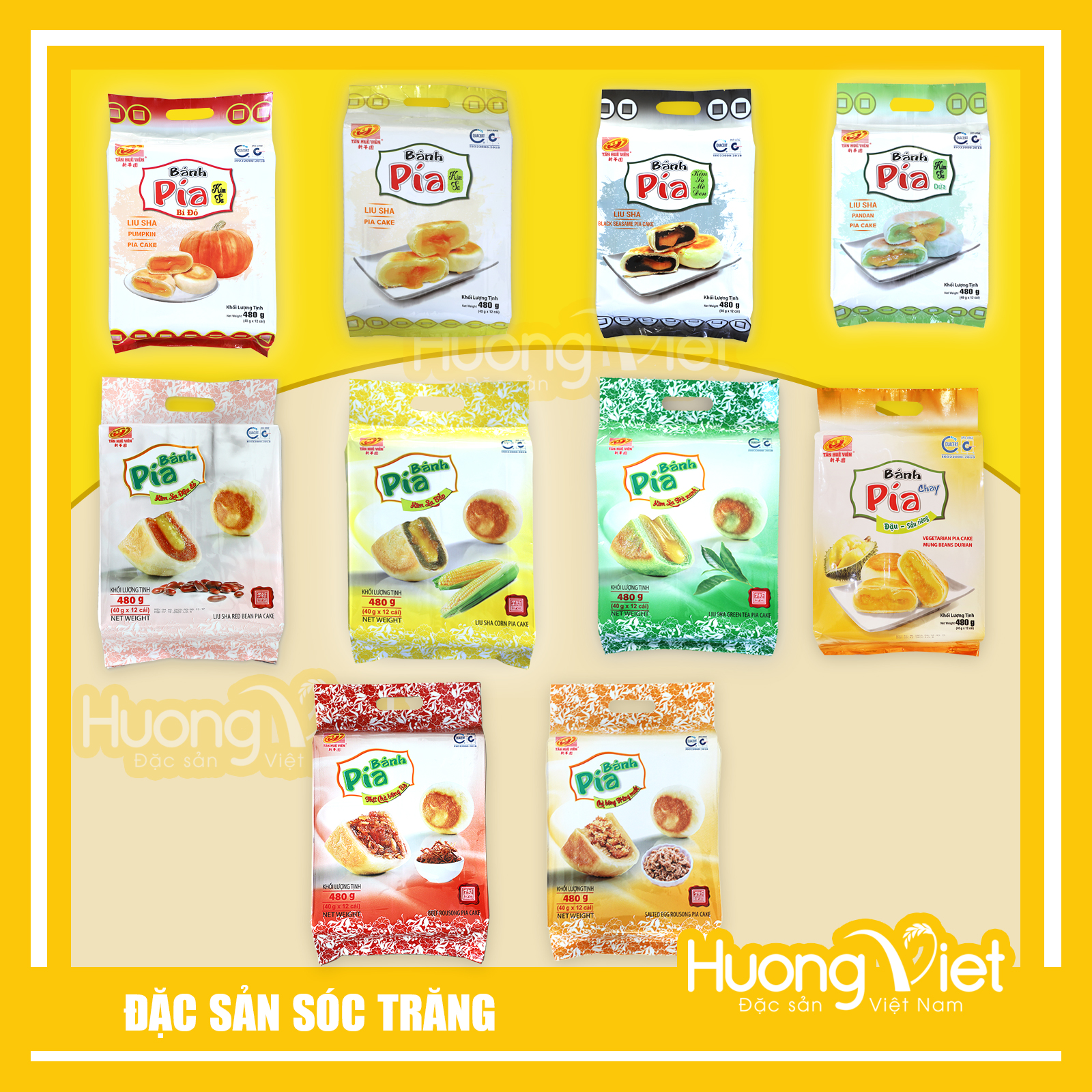 Bánh pía kim sa Tân Huê Viên trứng muối tan chảy 10 vị bánh pía Sóc Trăng mini, bánh kẹo ăn vặt 