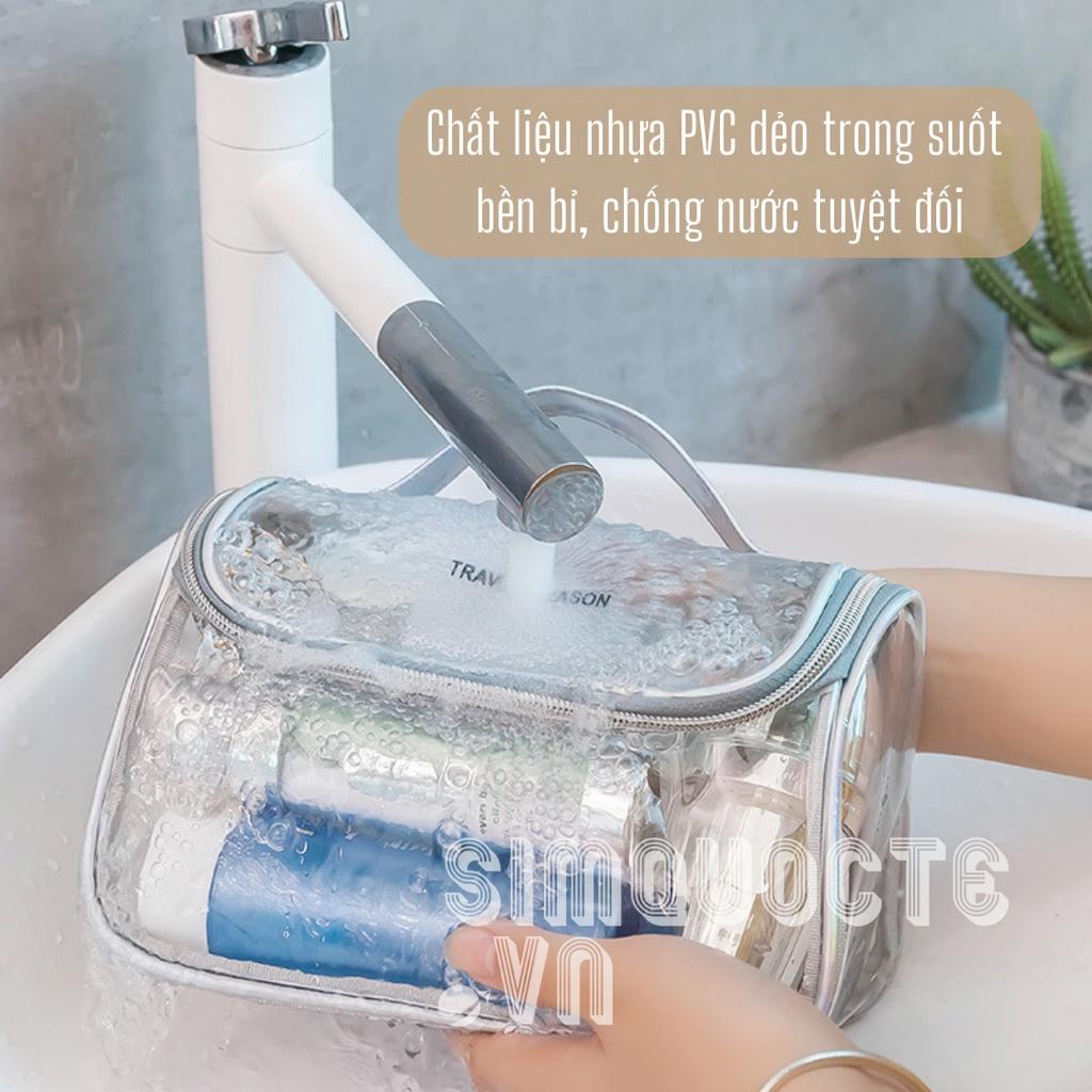 Túi đựng mỹ phẩm phong cách Hologram trong suốt chất liệu nhựa PVC chống nước có quai xách tiện lợi thời trang TMP27