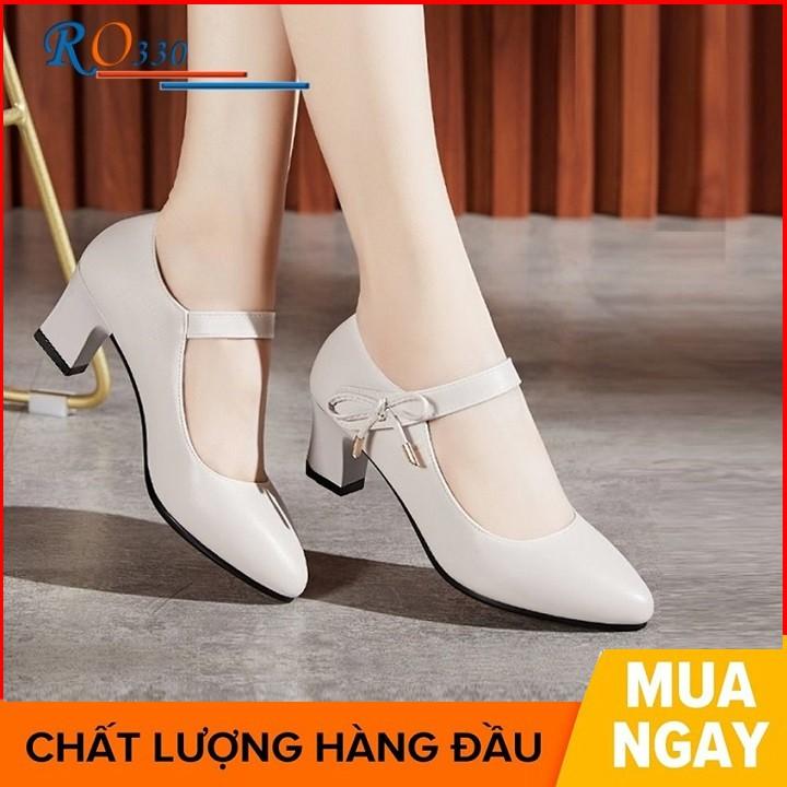 Giày sandal nữ cao gót 5 phân ba màu đen đỏ kem hàng hiệu rosata ro330