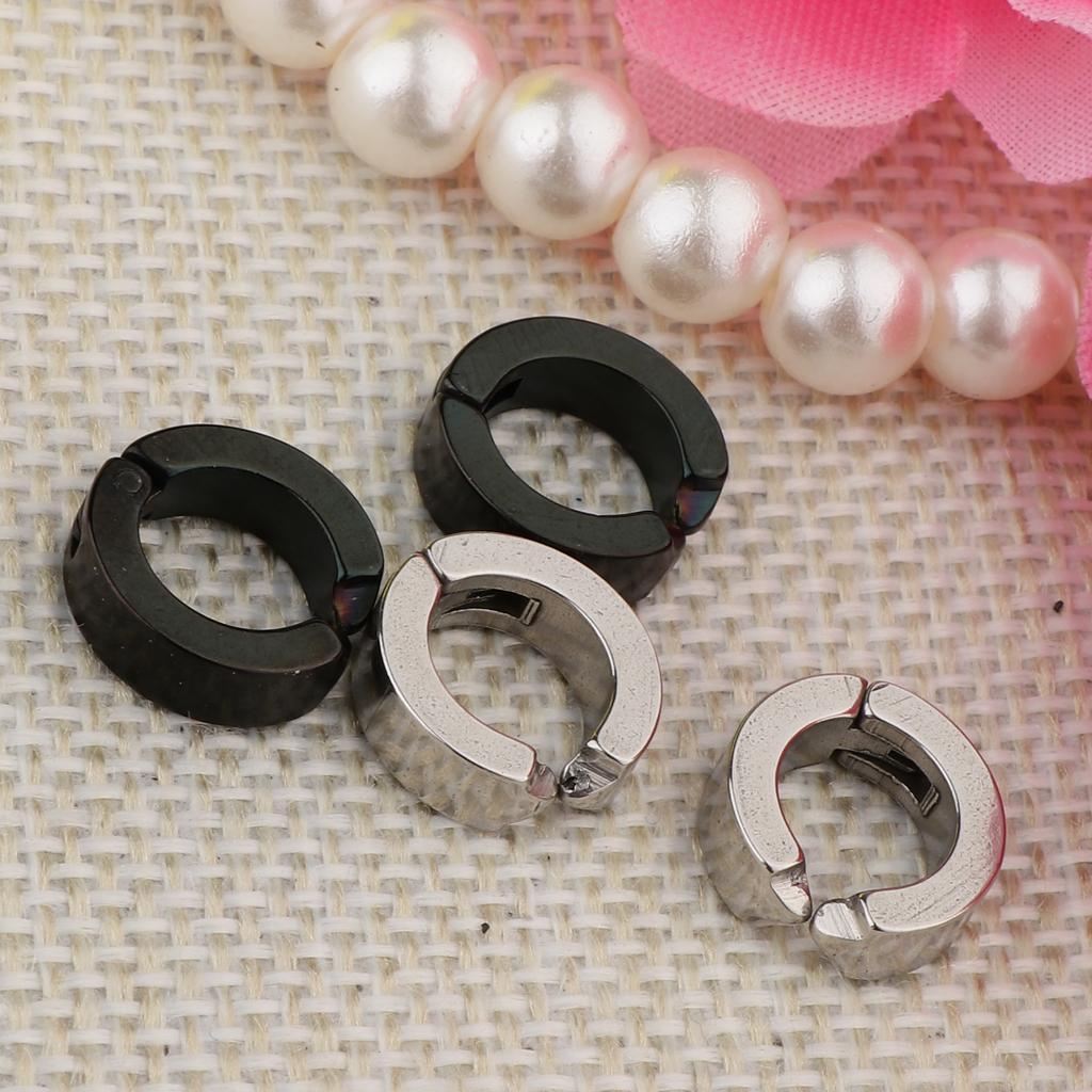 2 Pairs Stainless Steel Huggie Hoop Earrings Ear Clip Stud Unisex Hip Hop