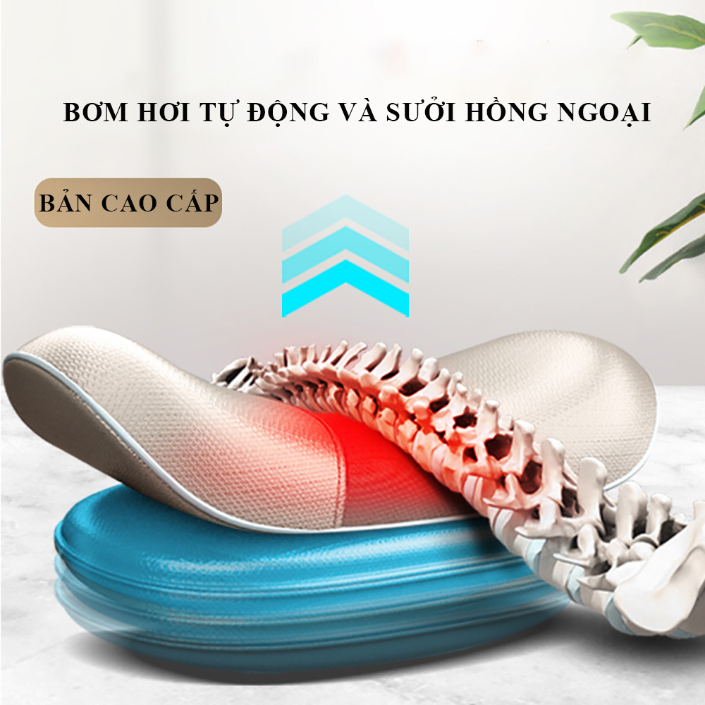 Máy Massage lưng, cột sống phiên bản cao cấp tự động bơm hơi, 3 chế độ rung, sưởi ấm hồng ngoại kết hợp thảo dược dùng điều khiển từ xa an toàn và hiệu quả.