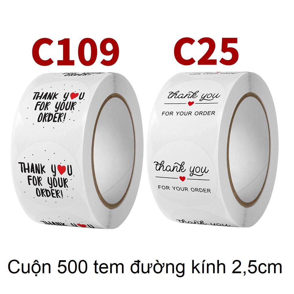 Cuộn 500 tem Sticker Thank you in màu tự dính - Tem cảm ơn siêu dễ thương