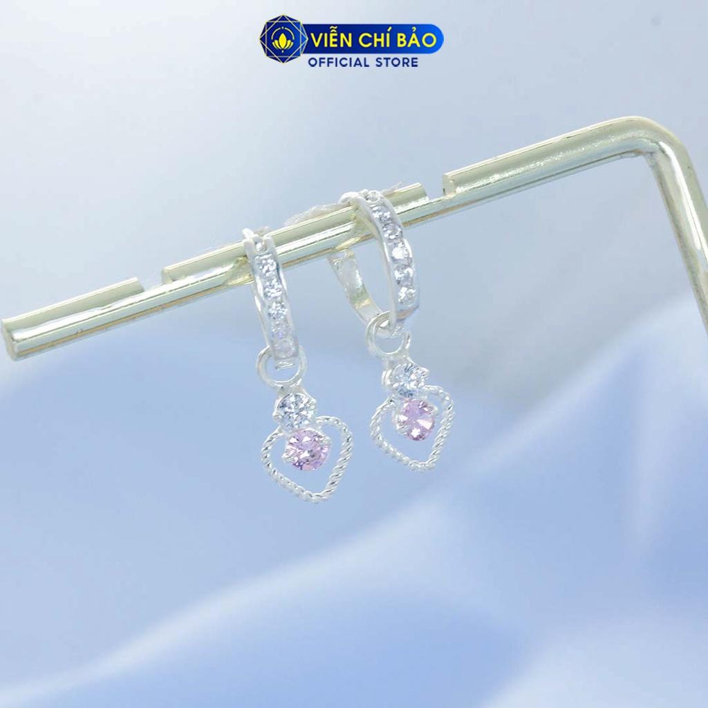 Bông tai bạc nữ pink  trái tim chất liệu bạc 925 trẻ trung nữ tính thương hiệu Viễn Chí Bảo B400281