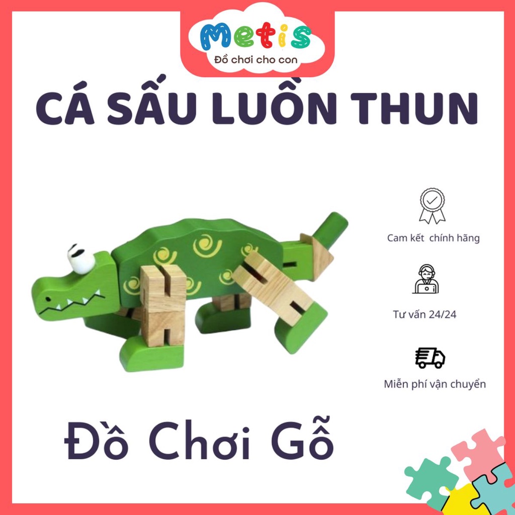 Cá sấu luồn thun - Đồ chơi gỗ