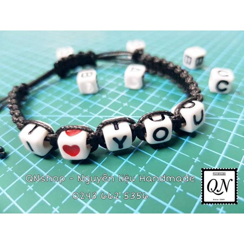 Vòng tay hạt chữ, dây sáp tết theo yêu cầu, QNshop nguyên liệu Handmade