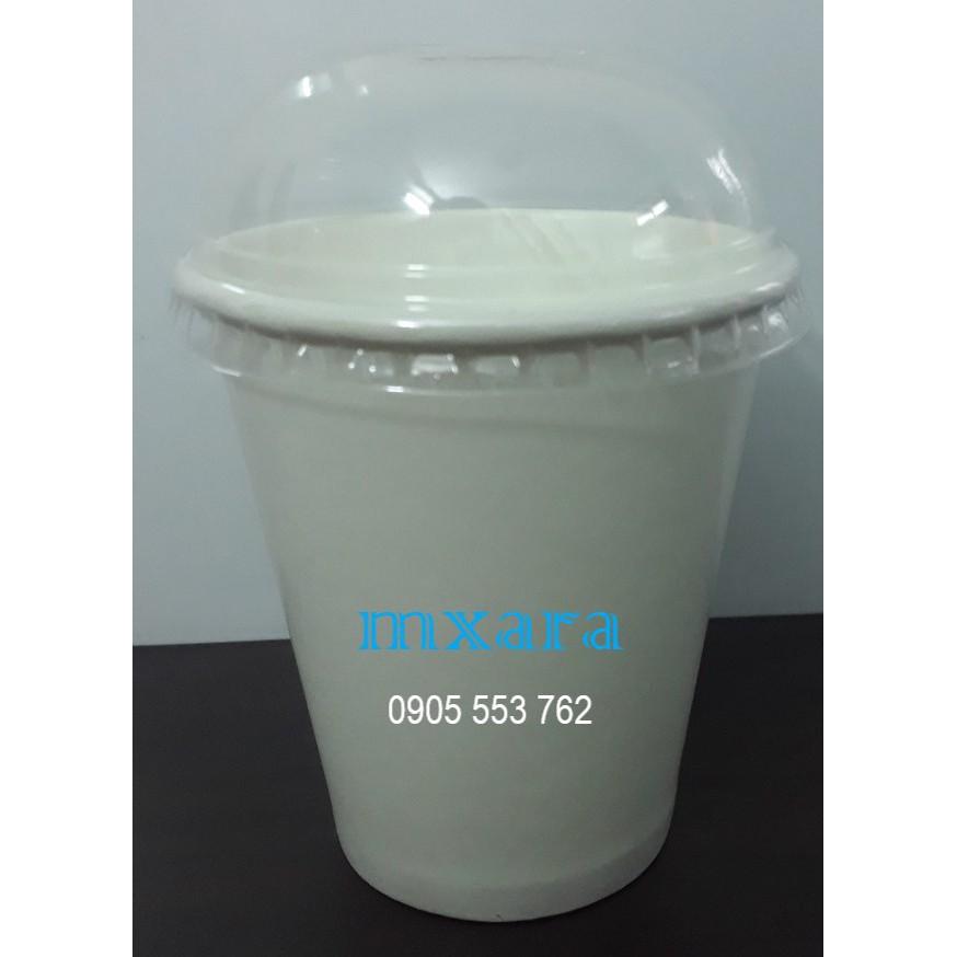 100 Ly Giấy Trắng 9oz ~310ml -100 Nắp Cầu Pet Phi 90