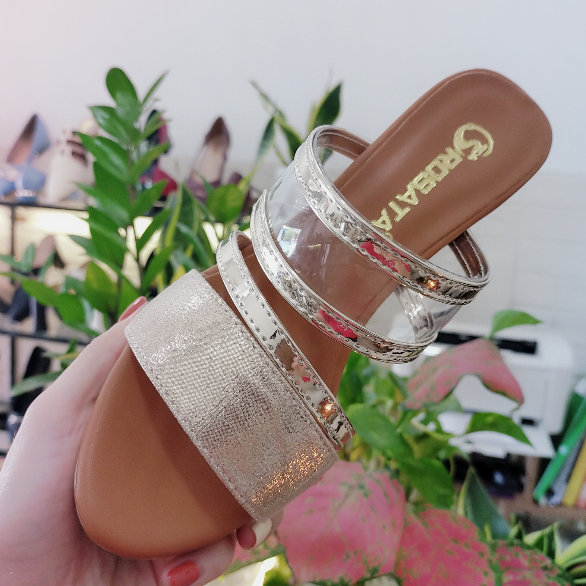 Dép cao gót nữ quai ngang phối màu ROSATA RO518 - 7p - HÀNG VIỆT NAM - BKSTORE