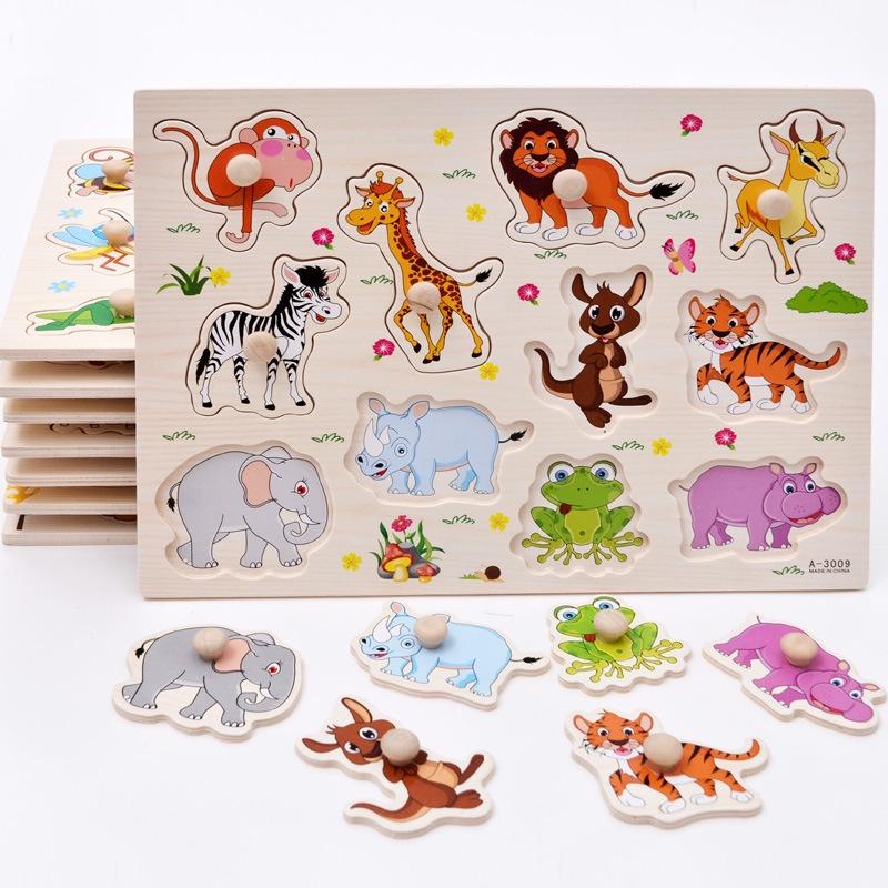 Bảng ghép hình núm gỗ cho bé loại to đẹp 22×30cm nhiều chủ đề