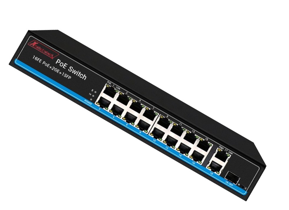 Bộ chuyển mạch 19 port unmanaged Ethernet Switch, 16 FE PoE, 2 Gigagit, 1SFP, 300w power supply - Xmethod Network - Hàng chính hãng