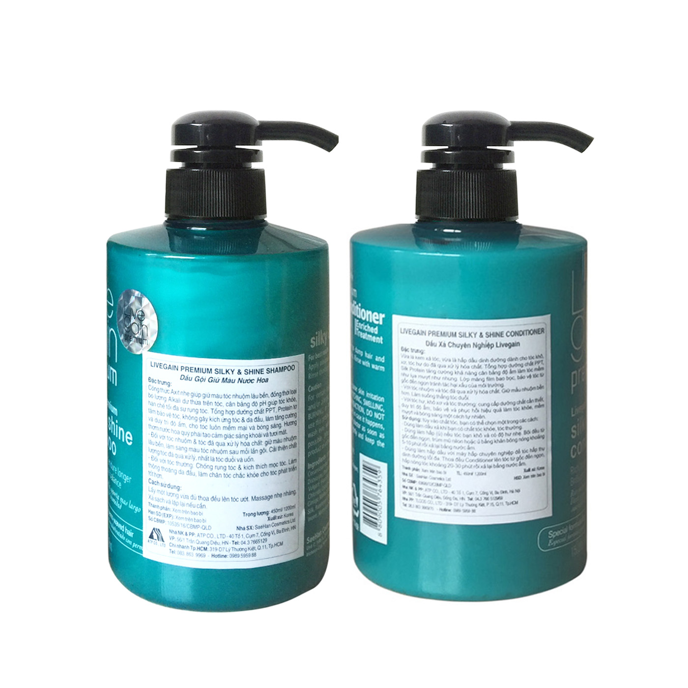 Bộ Gội + Xả Giữ Màu Nước Hoa Livegain Premium Silky & Shine Hàn Quốc
