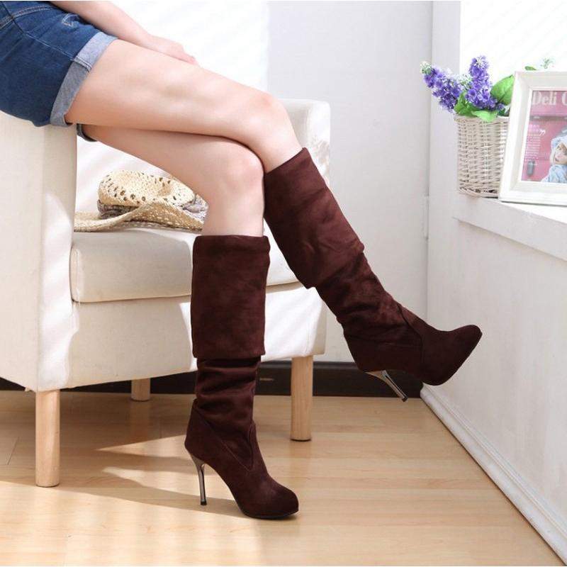 Bán Dài Thời Trang Giày Cho Nữ Da Nubuck Gợi Cảm Stovepipe Dài Giày Trên Đầu Gối Giày Cao Gót Giày Bốt Nữ size 34-43
