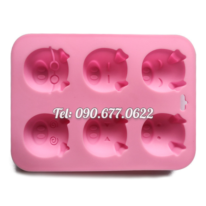 Khuôn silicone làm bánh, rau câu, socola 6 heo con cận thị – Mã số 1074