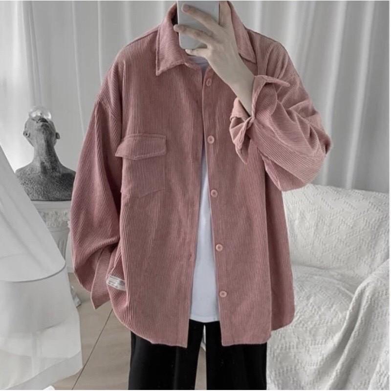 Áo Sơ Mi Nhung Gân Tăm Phong Cách Retro Hàn Quốc Form Rộng Unisex Nam Nữ Ulzzang