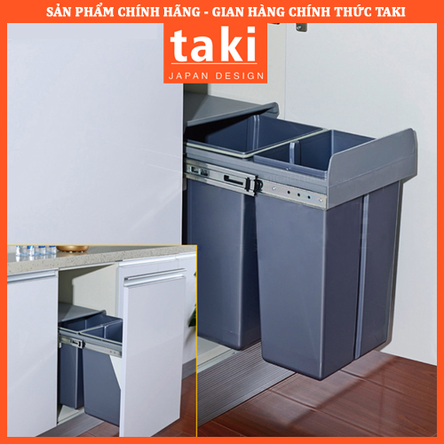 Thùng Rác Tủ Bếp Bếp 2 Ngăn Khoang 20L Ray âm giảm Chấn - Hiệu Eufle - Bảo Hành 10 Năm