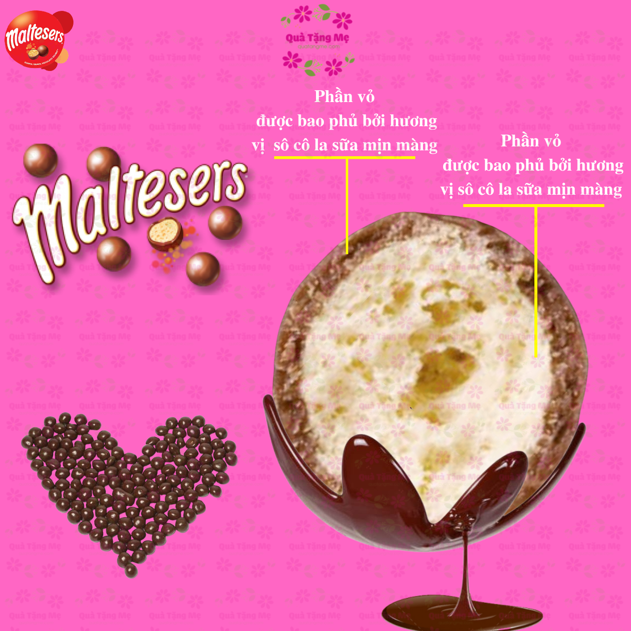 Socola nhân mạch nha Maltesers vị sô cô la sữa mịn màng thơm ngon cùng nhân mạch nha lúa mạch giòn tan - QuaTangMe Extaste
