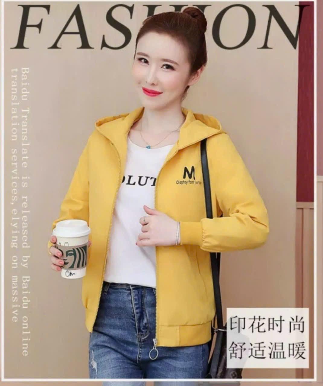 [FREESHIP] Áo khoác Gió Nữ Chất Dù Có 2 Lớp Có Phối Nón Bao Đẹp Hot Trend Có In Chữ M HTM FASHION - Gold