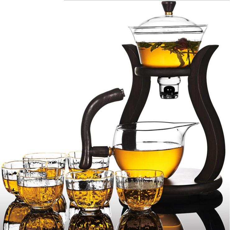 Bộ ấm trà Kung Fu phong cách Nhật Bản BOROSILICATE & WOOD 6cup