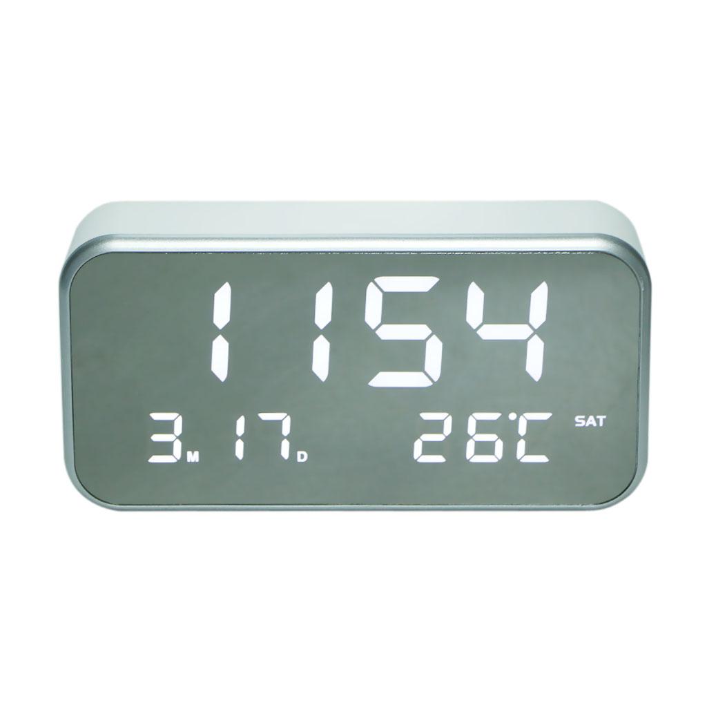 LED Digital Alarm Clock USB Mirror Time Date Temperature Display Snooze #1