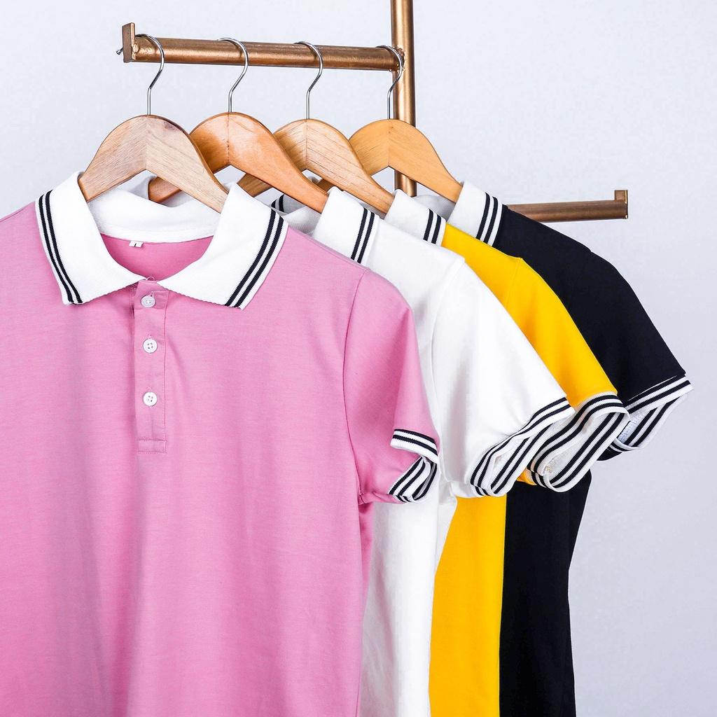 Áo phông nữ có cổ mùa hè AMYRA, polo tay ngắn co giãn basic vải cotton thun trơn trắng đen mặc đi làm, thể thao AT021