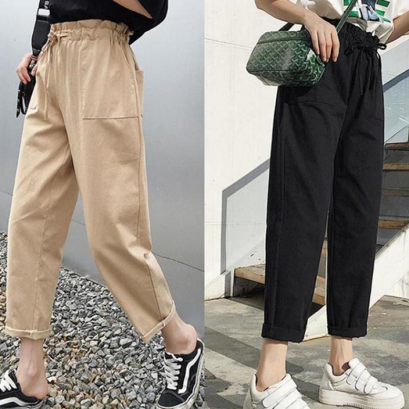 Quần dài lưng cao dáng rộng phong cách Hàn Quốc thời trang cho nữ