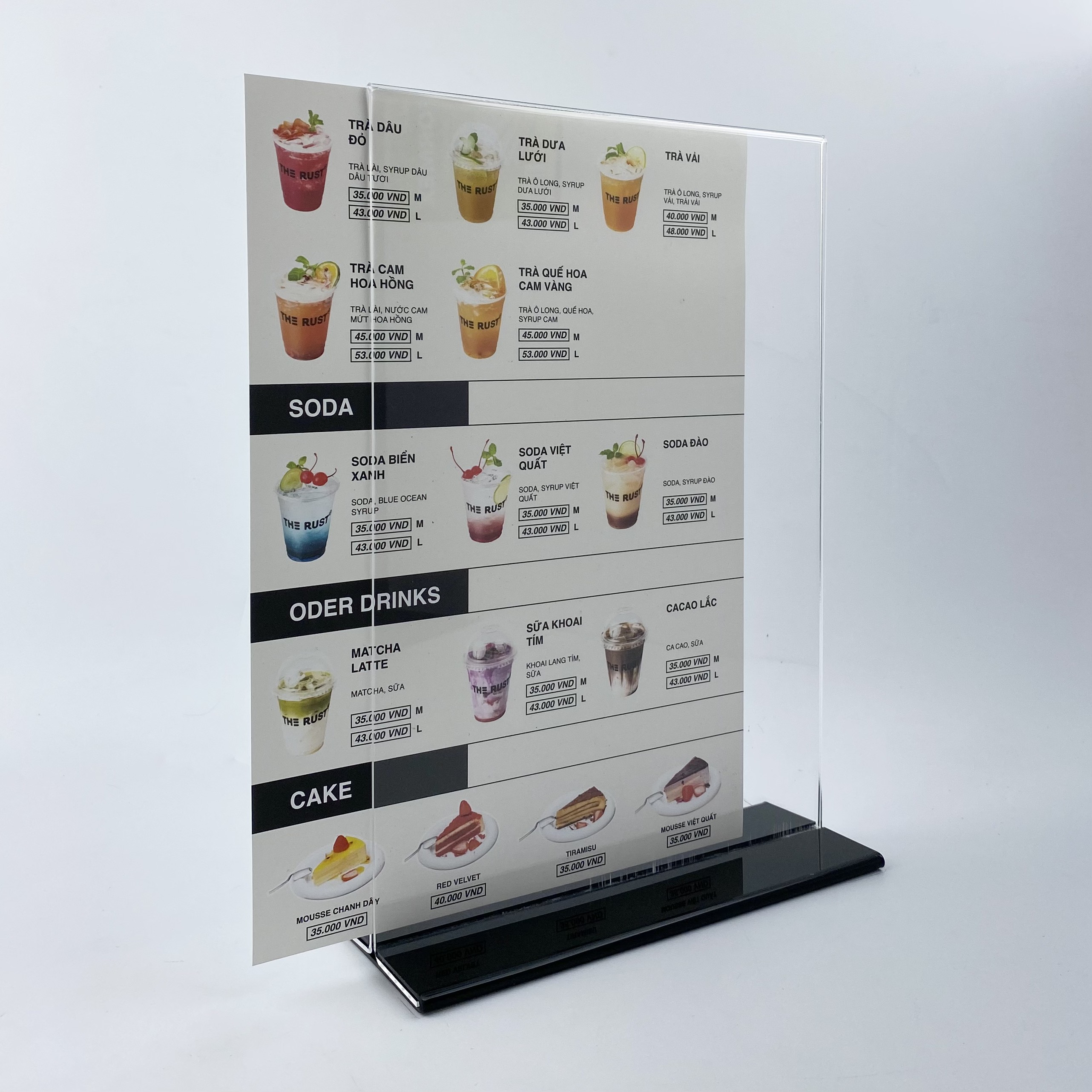 Kệ menu nhà hàng, Standee mica để bàn, Bảng quét mã QR Code, Kệ mica 2 mặt Enter E09-U 100x210mm đế lùa uốn bằng