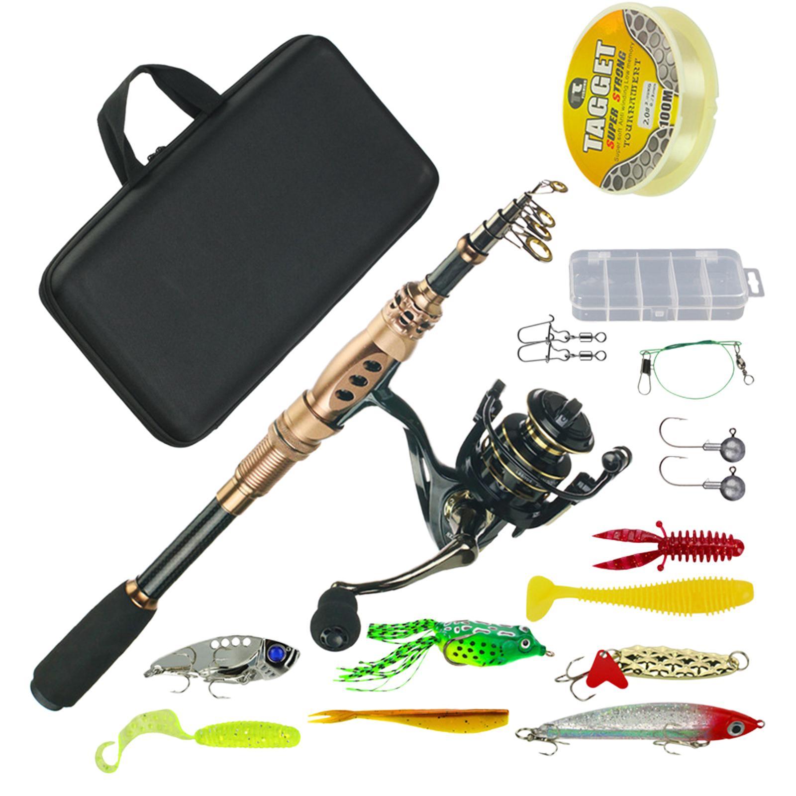 Fishing Rod Reel Combo Travel Kit Telescopic Pole Line Lure Hook
