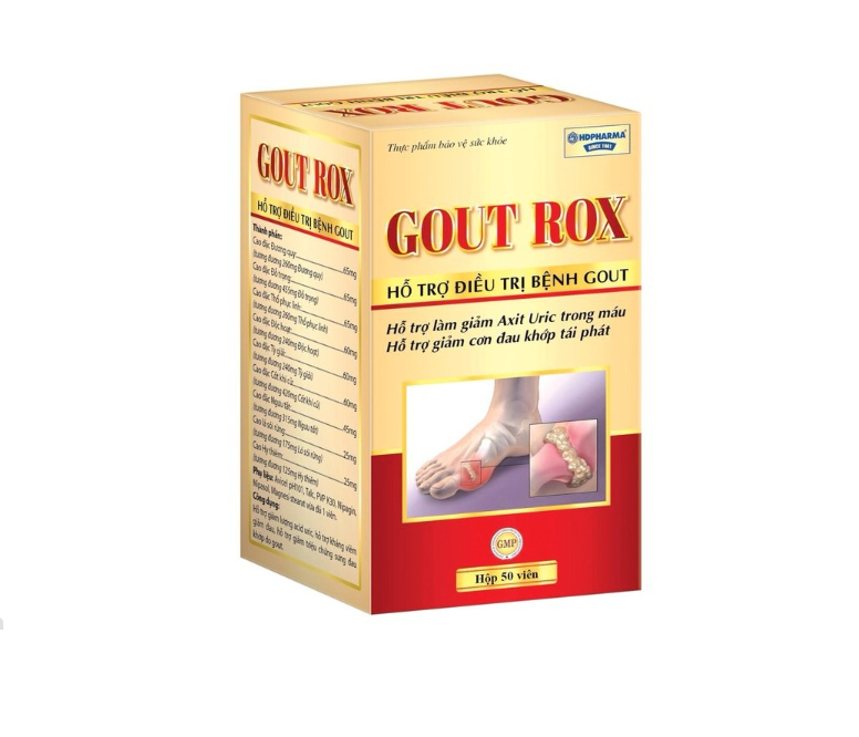 Viên gút thảo dược GOUT ROX HDPHARMA giảm acid uric, giảm gút, giảm sưng đau khớp - Chai 50 viên