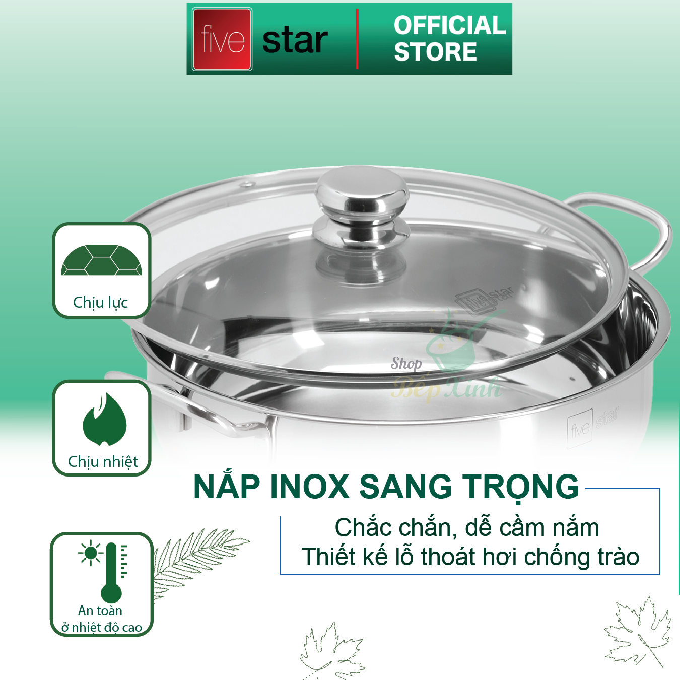 Nồi lẩu xửng hấp FIVESTAR 3 đáy từ nắp kính